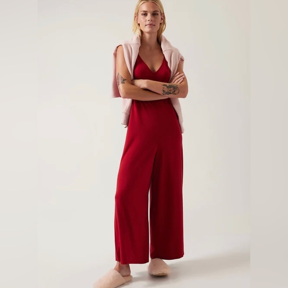 Athleta Other - Athleta Women’s Candy Red Nighttime Bliss Sleep V Neck Romper Pajamas XS NEW
